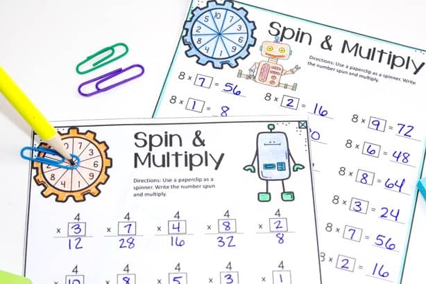 spin and multiply no prep activity