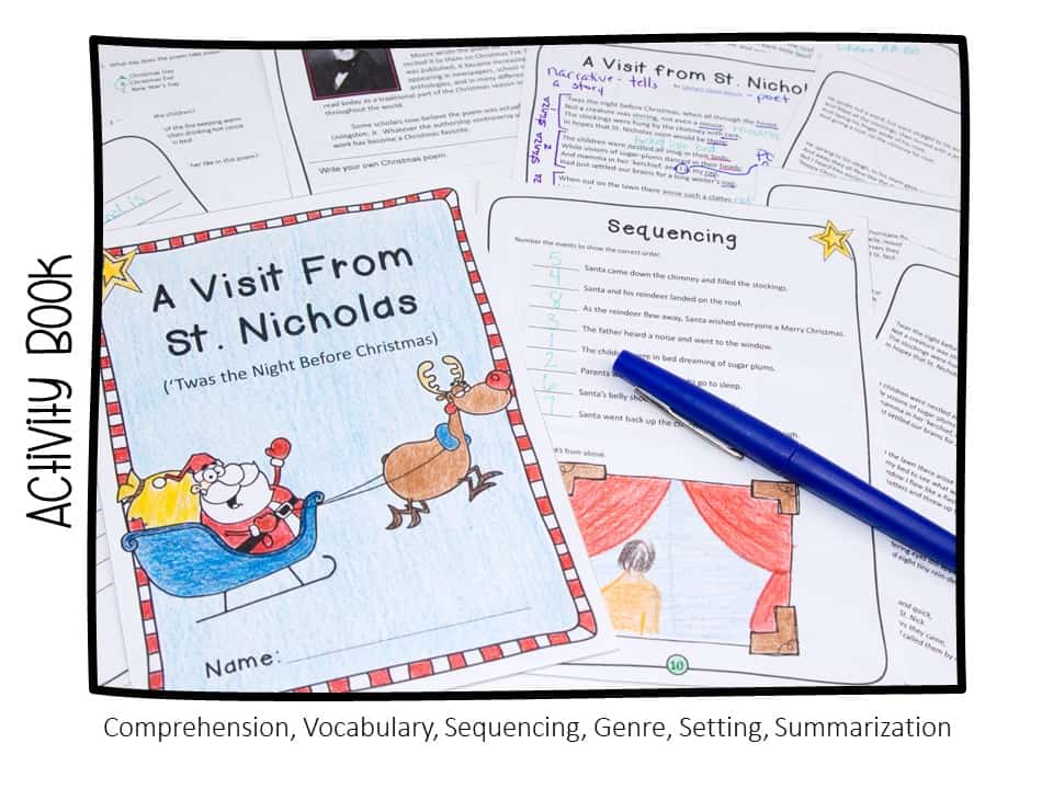 teaching reading with Christmas favorites - A Visit from St. Nicholas comprehension activity book