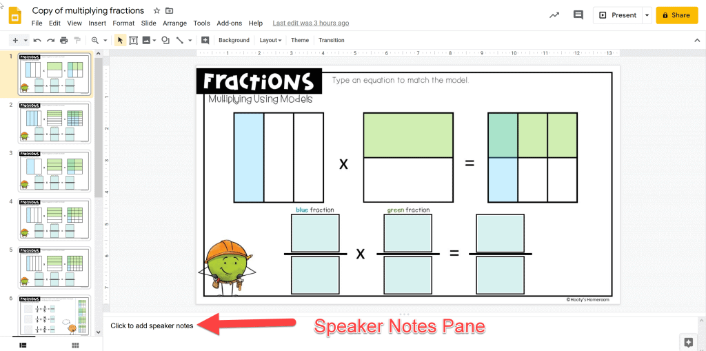 using the speaker notes pane to add teacher comments to student work