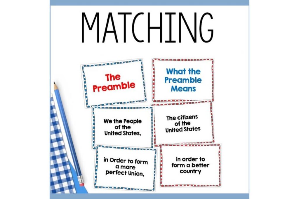 preamble matching activity cards