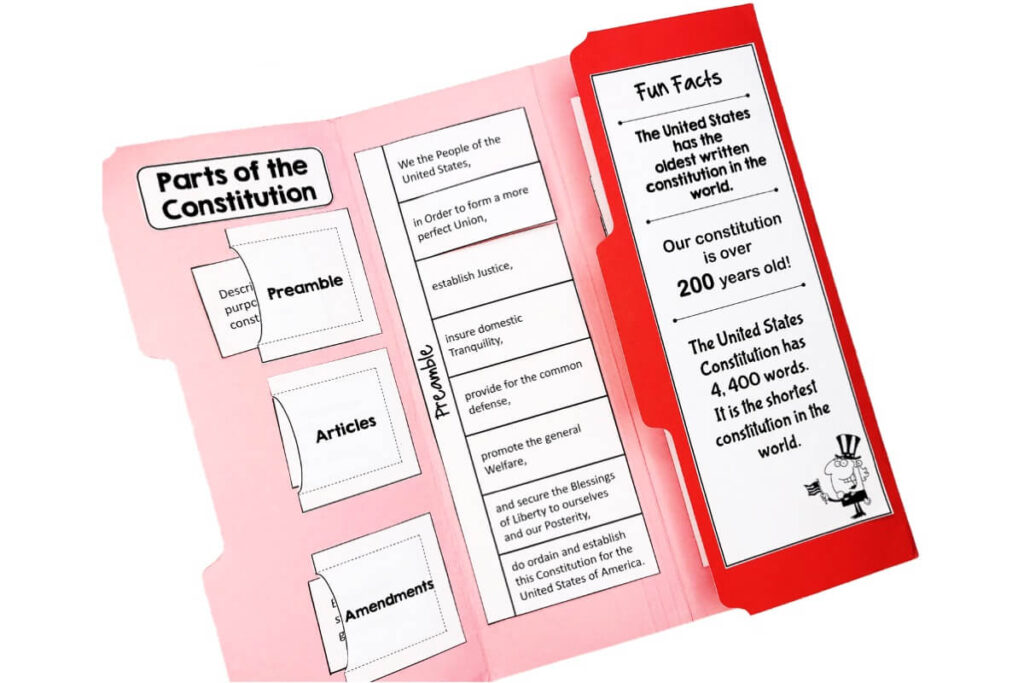 interactive lapbook activities for teaching the constitution to elementary students