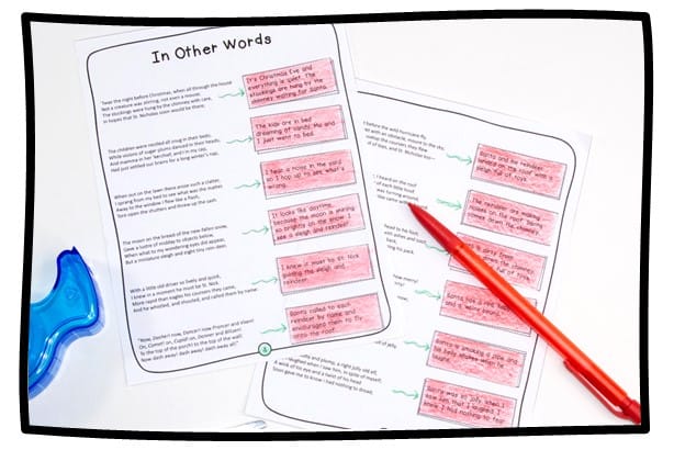 student sample of reading activity using A Visit from St. Nicholas