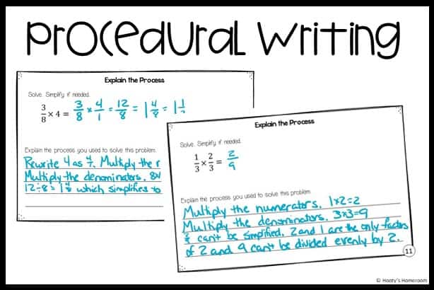 student examples of procedural  writing prompts used in math