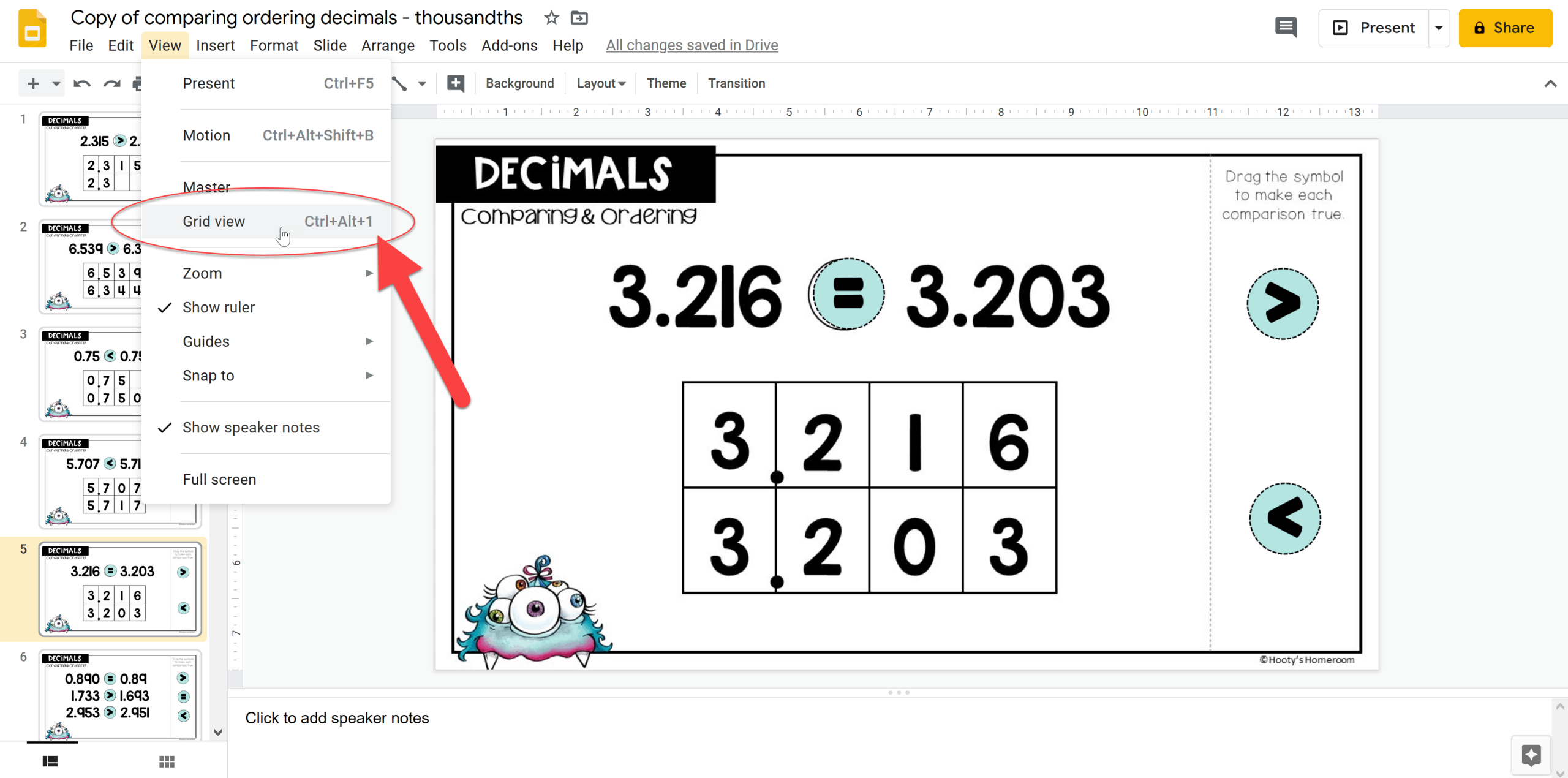 how to view slides in grid view to make scanning for answers easier