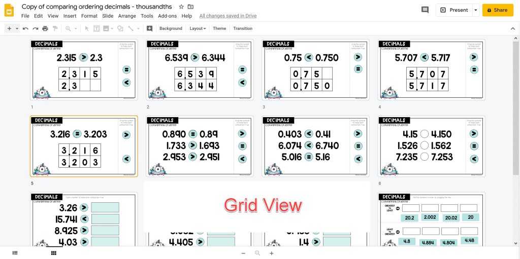 sample google slides student activity displayed in grid view