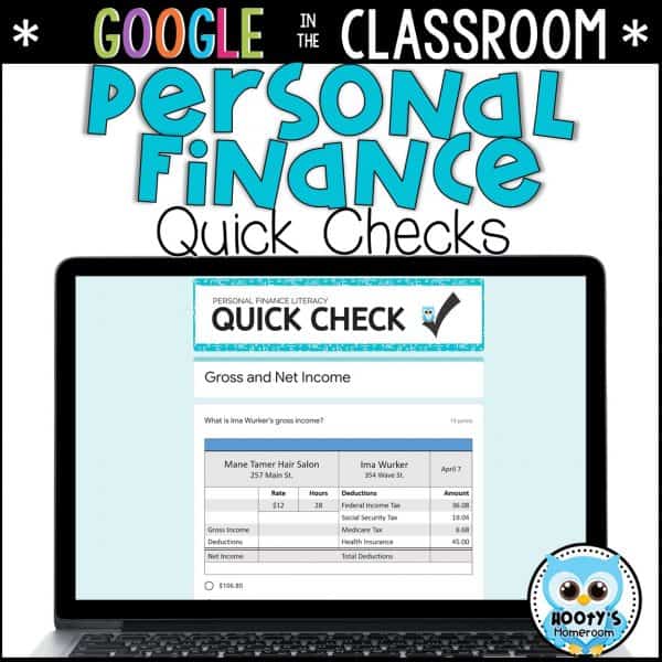 laptop showing personal finance literacy quick check assessment using google forms