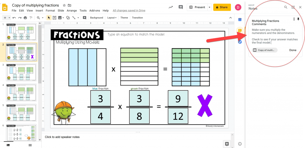 sample google keep note with frequently used teacher comments