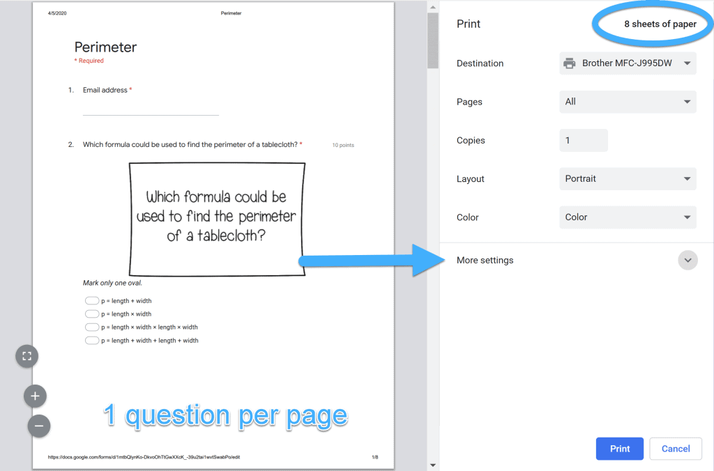 Chrome print dialog box