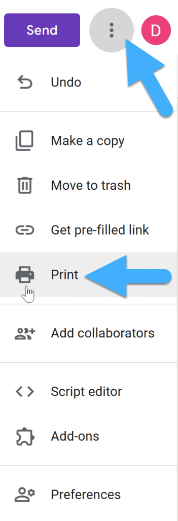 visual instructions for printing google forms