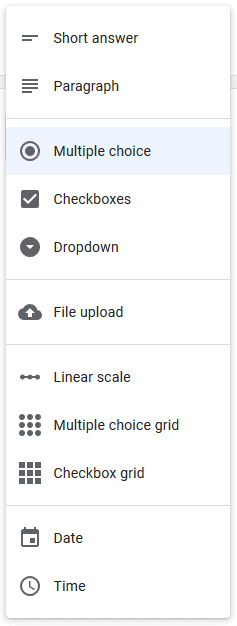 google forms has many options for types of answers