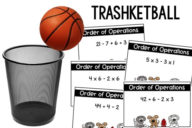 trashketball test review game using task cards