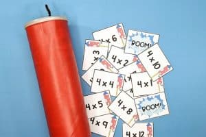 fact fluency cards with storage can decorated to look like dynomite