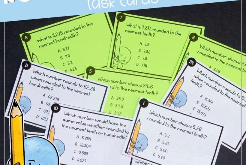 rounding decimals task cards shown in color and ink friendly versions