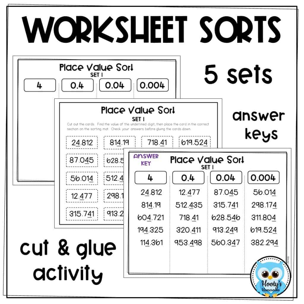 Decimal Place Value Sorts | Thousandths Place - Hooty's Homeroom
