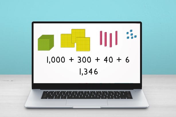 digital base ten blocks shown on laptop