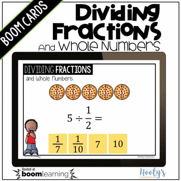 dividing unit fractions and whole numbers boom cards sample problem