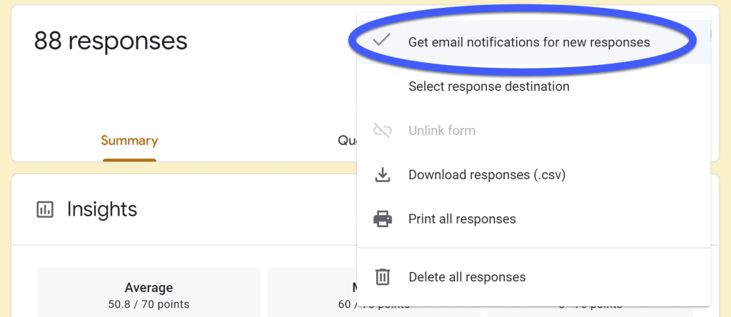 manage last work by selecting get email notifications