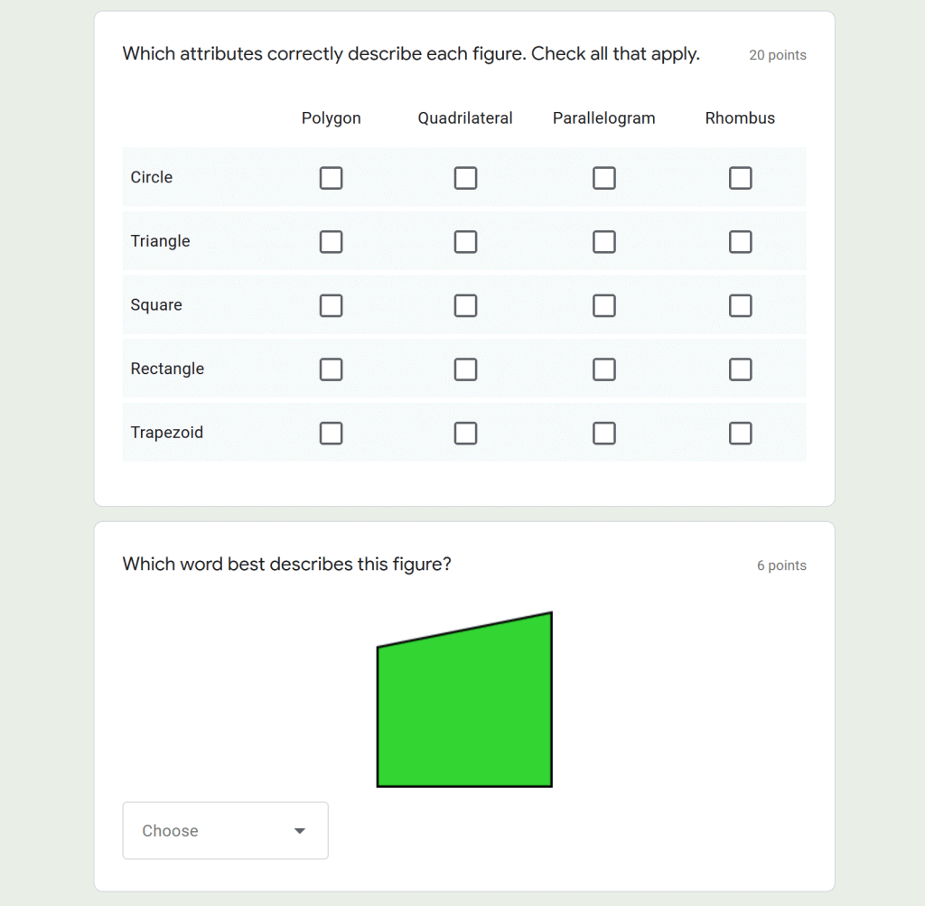 sample question types available in google forms