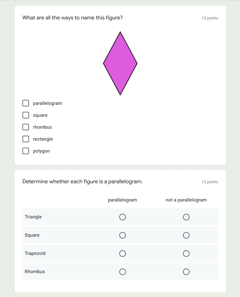 sample question types available in google forms