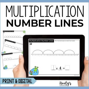 multiplication number lines boom cards and print task cards