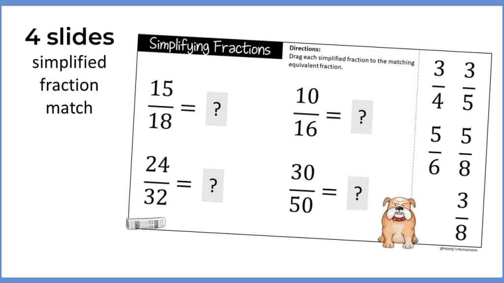 simplifying fractions matching activity
