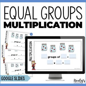 equal groups multiplication google slides and task cards activities