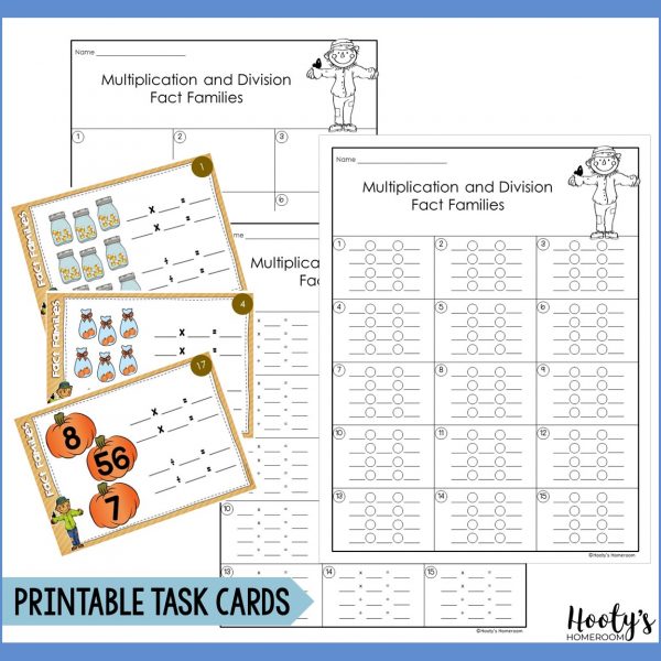 multiplication and division fact families task cards