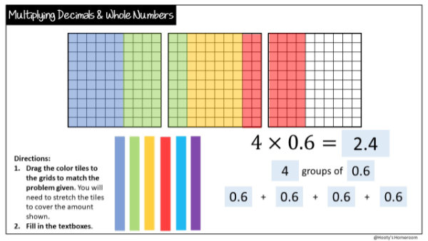 completed multiplying decimals and whole numbers grid model