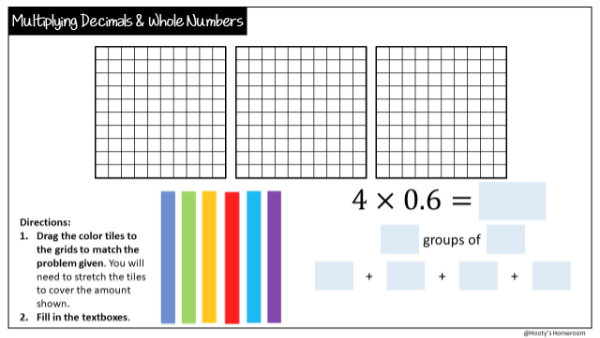 multiplying decimals and whole numbers sample problem with virtual manipulatives