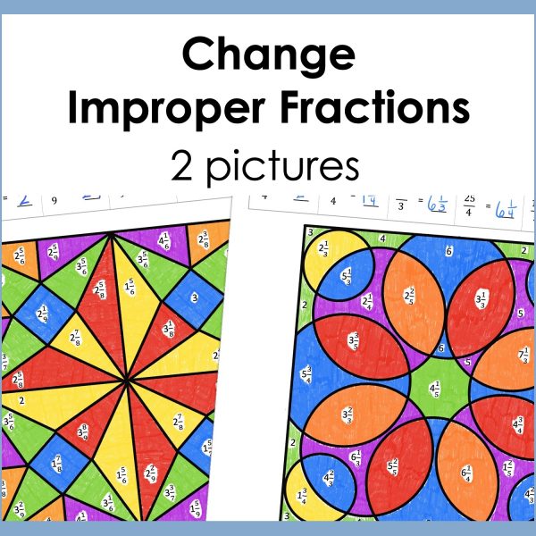 two changing improper fractions to mixed numbers puzzles