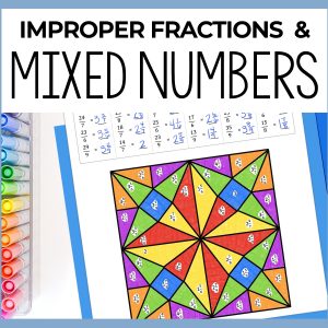 improper fractions and mixed numbers color by number sample