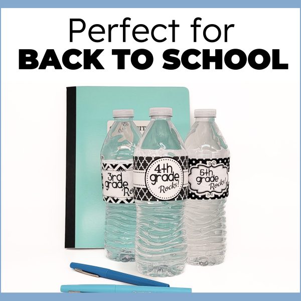 back to school water bottles shown with school supplies