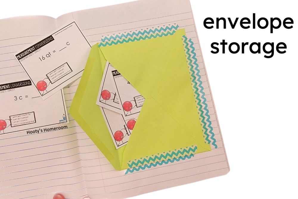 colorful envelopes are a great way to quickly add a storage option to interactive notebooks
