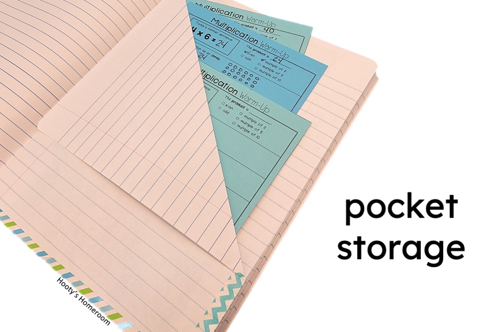 fold over a page in the notebook to create a pocket to hold added materials