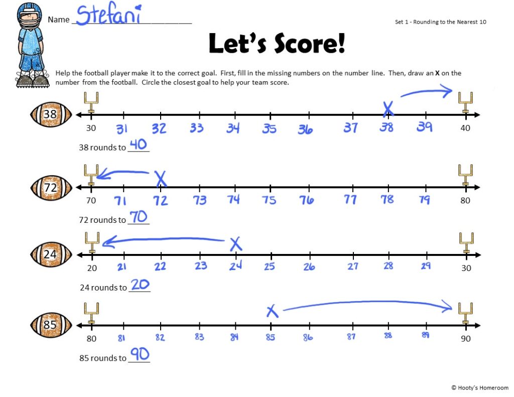 Round Numbers to Nearest Tens with Number Line and Rule 