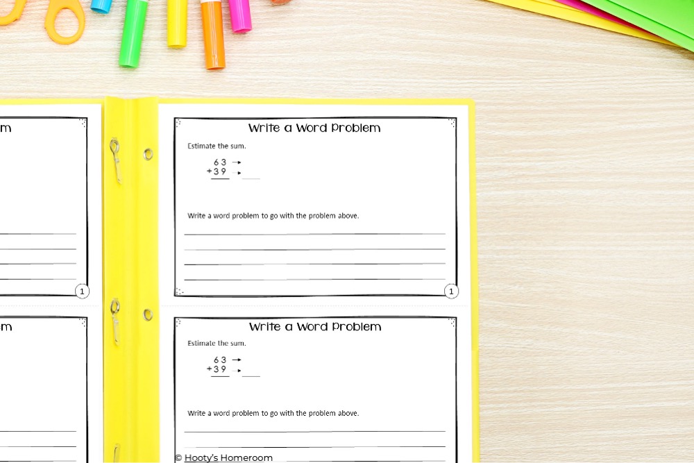 math writing prompts shown in folder