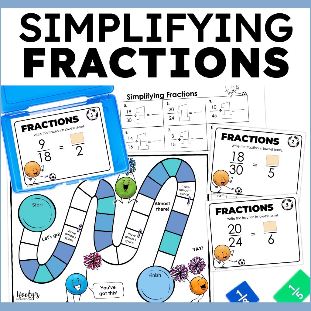 simplifying fractions task cards and game