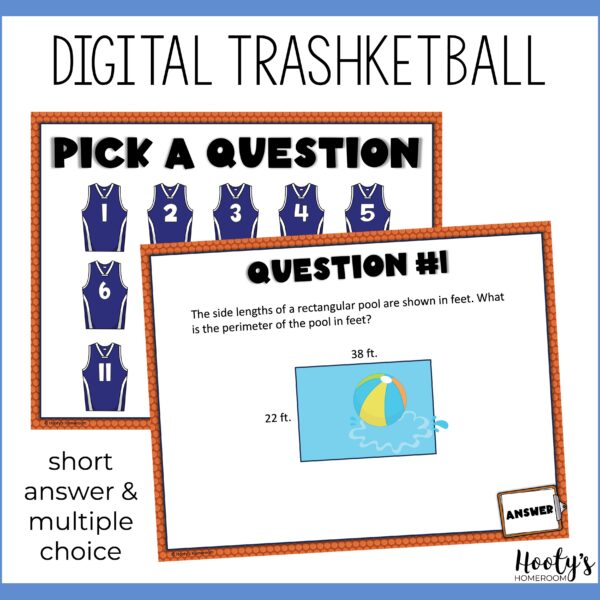 3rd grade area and perimeter trashketball review game