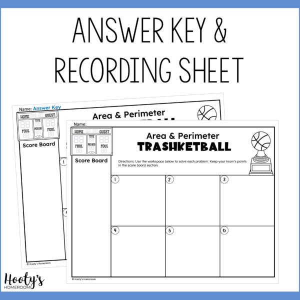 optional recording sheet for area and perimeter trashketball