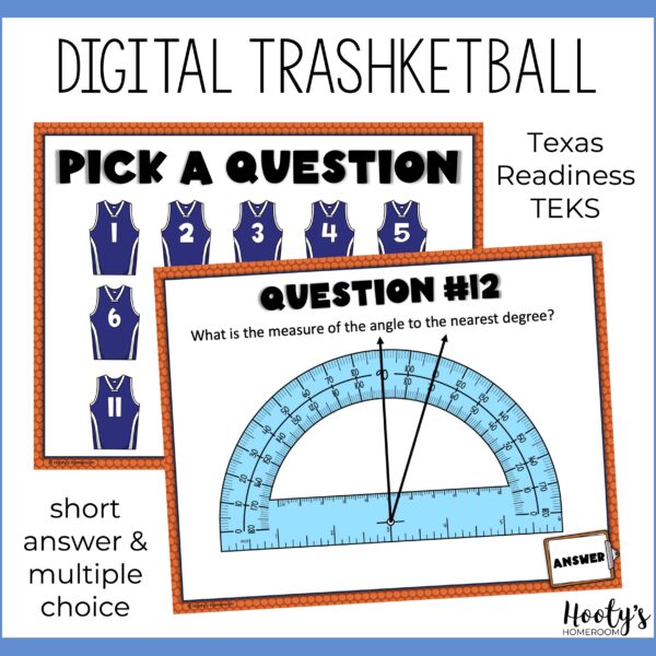 Review essential 4th grade math skills with this digital trashketball game