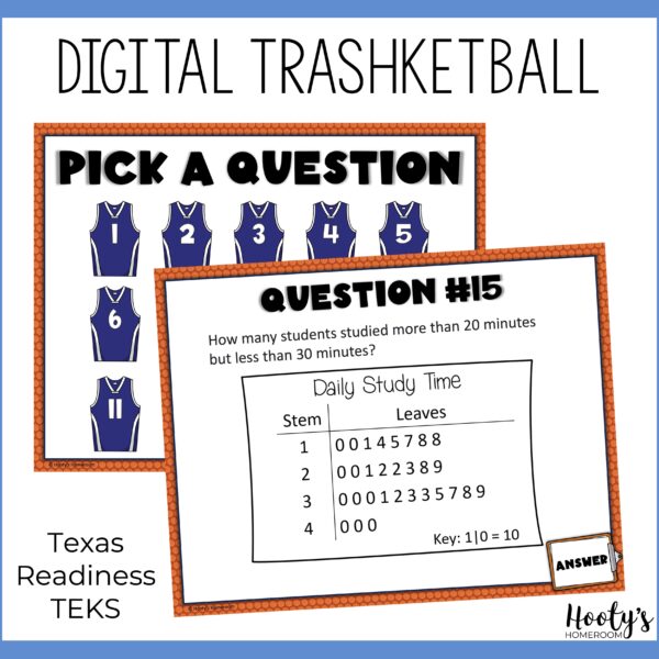 Review essential 5th grade math skills with this digital trashketball game