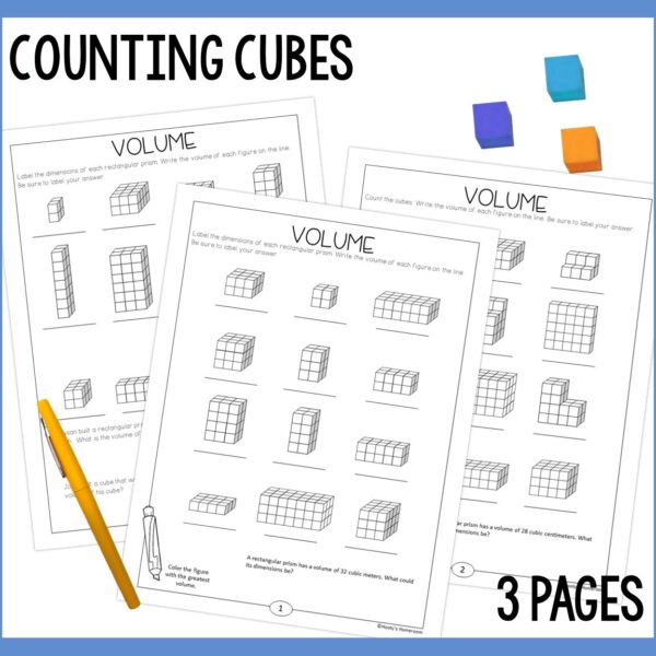 these 5th grade volume worksheets include counting cubes to find volume