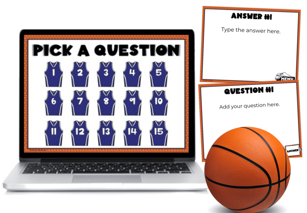 example of a trashketball game template for students to use to create their own review games