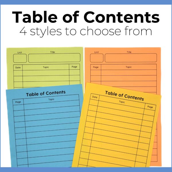 4 styles of table of contents help students find the notes quickly