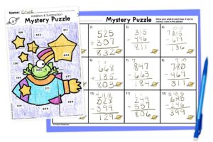 students sample of a completed math mystery puzzle