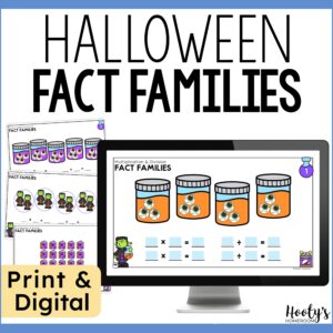 Halloween fact families task cards and Google Slides