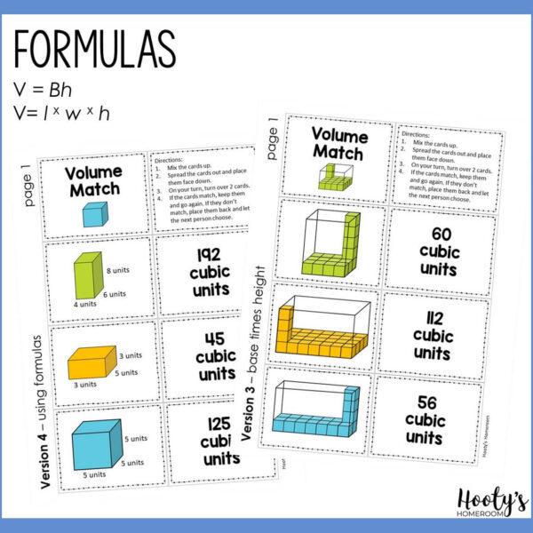 volume of rectangular prisms matching activity for your entire volume unit