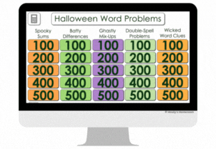 word problem Jeopardy Halloween math center