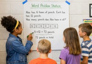 When teaching word problems, gallery walks are a great way to get kids moving and working together to solve problems.