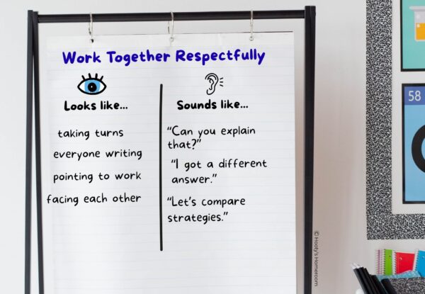 Create a “Looks Like / Sounds Like” chart to help students understand your math expectations